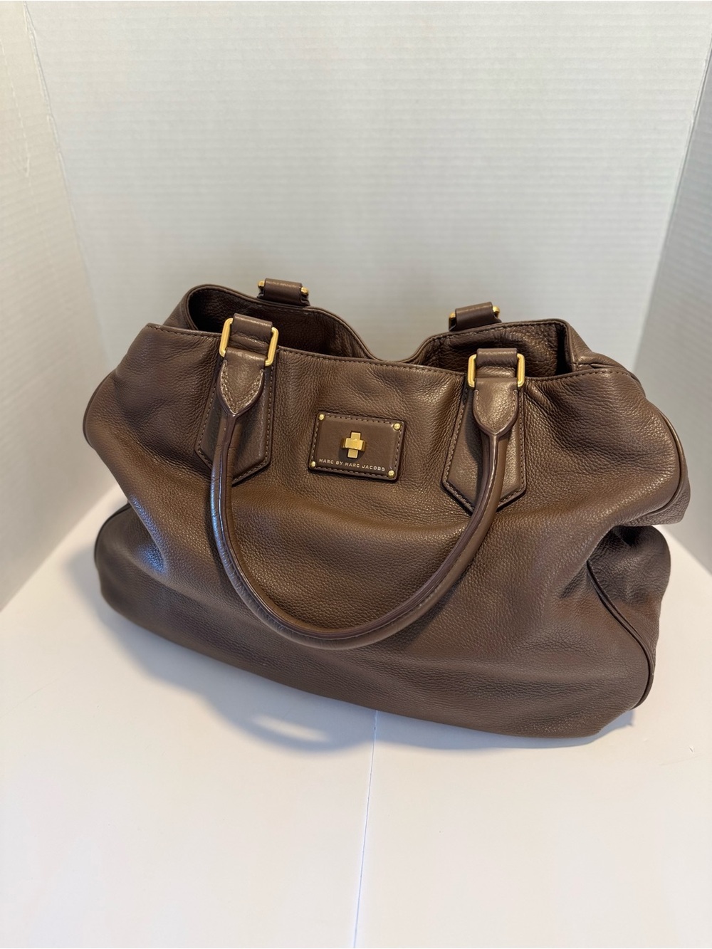 Marc by Marc Jacobs Mocha Pebbled Leather Tote with Gold Hardware